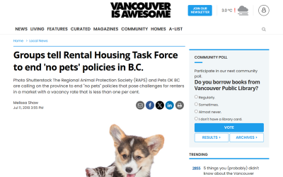 Groups tell Rental Housing Task Force to end ‘no pets’ policies in B.C.