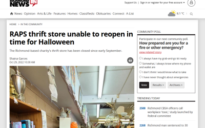 RAPS thrift store unable to reopen in time for Halloween